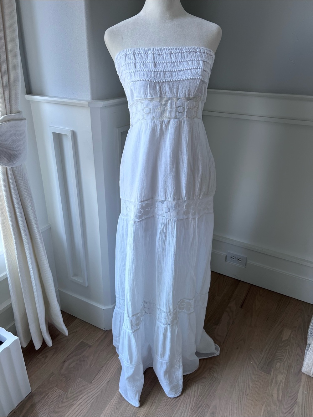 Smocked Strapless White Maxi Dress